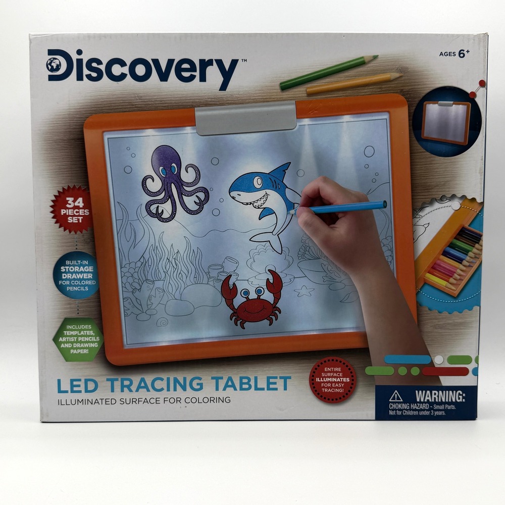 Discovery Kids LED Tracing Tablet Illuminated Art Drawing Board 34 Piece Set NEW